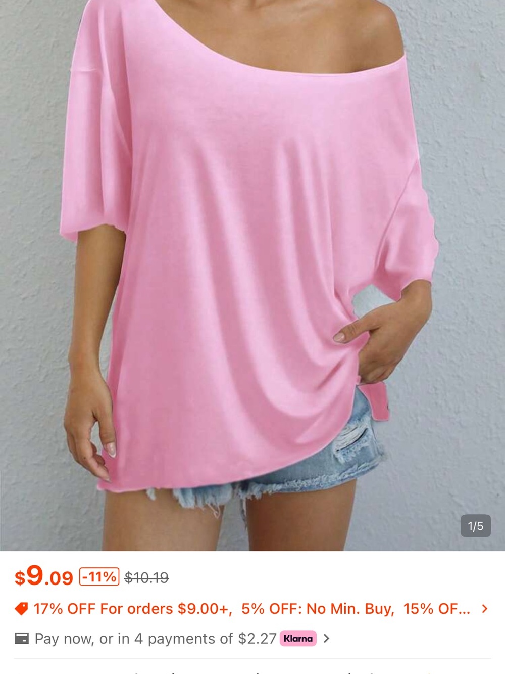 SHEIN Light Pink Off-Shoulder Short Sleeve Tee